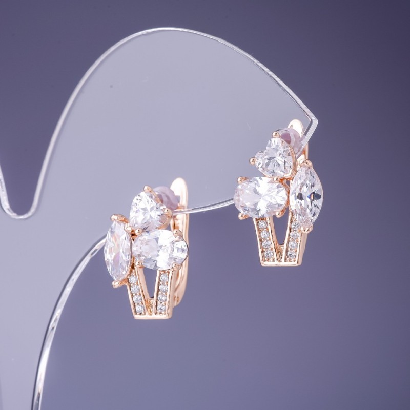 Xuping earrings with white cubic zirconia, 17x11 mm, '18K gold plating'
