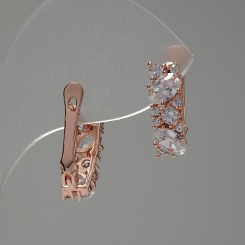 Earrings with white crystals 17x6 mm in golden metal
