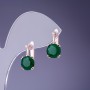 Earrings with green crystals 16x9 mm in golden metal