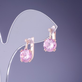 Earrings with pink crystals 16×9 mm in gold-tone metal