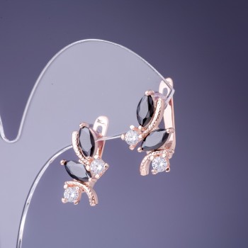 Earrings with black crystals 19x12 mm in gold-toned metal