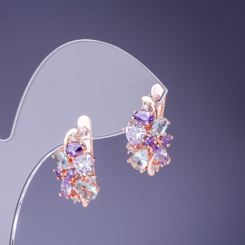 Earrings with multicolored crystals 19x10mm gold-tone metal
