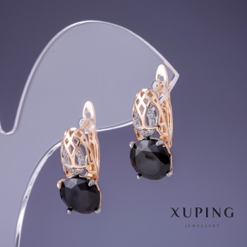Discount! Xuping Earrings with Black Zircon 18x9mm "18K gold plating"