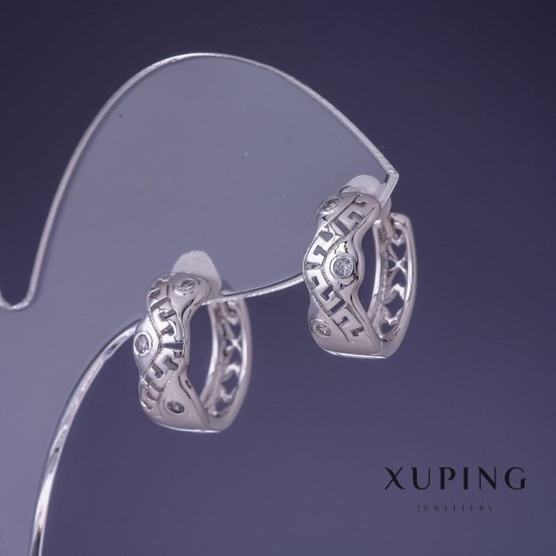 Earrings Xuping 15x6mm rhodium with white crystals