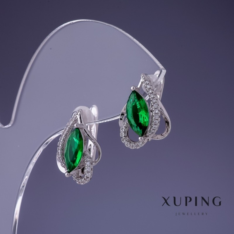 Earrings Xuping Emerald Green Zircon 12x16mm Rhodium