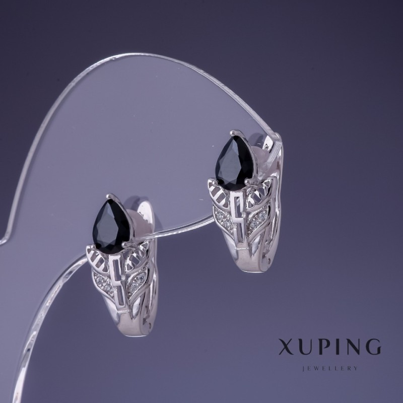 Xuping 17x10mm rhodium with black stone earrings