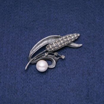 Discount! Brooch-pendant 'Ear of Corn' with Mallorca pearls 'Mallorca 68x30mm'
