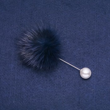 Discount! Blue mink fur brooch pin, 50mm diameter, 90mm length