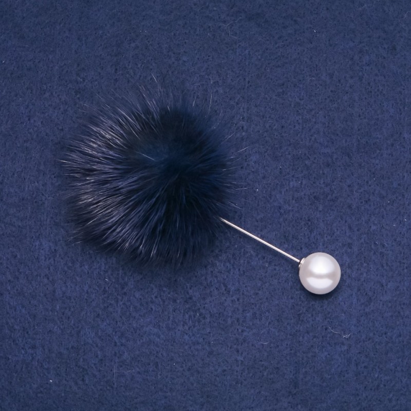 Discount! Blue mink fur brooch pin, 50mm diameter, 90mm length