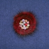 Sale! Burgundy Mink Fur Brooch with Crystals, Diameter 60mm