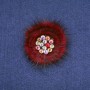 Sale! Burgundy Mink Fur Brooch with Crystals, Diameter 60mm