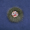 Sale! Green mink fur brooch with crystals, 60 mm diameter