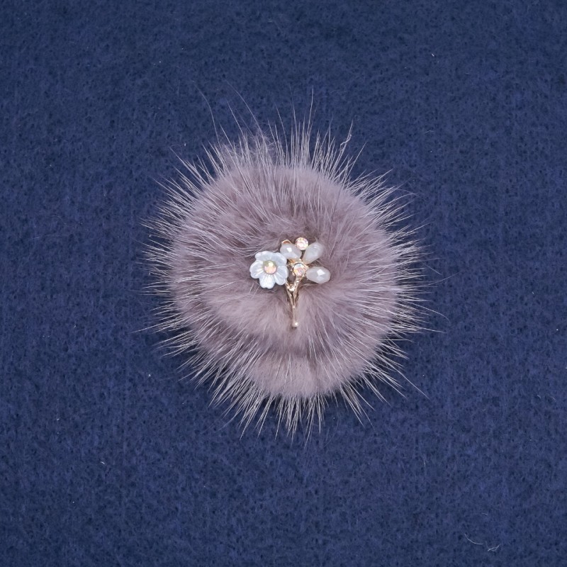 Discount! Gray mink fur brooch with a flower, 50 mm diameter