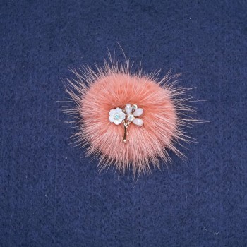 Discount! Mink fur brooch 'Powder' with a flower, diameter 50 mm