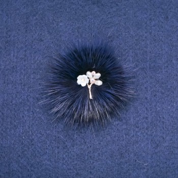 Discount! Blue mink fur brooch with a flower, 50 mm diameter