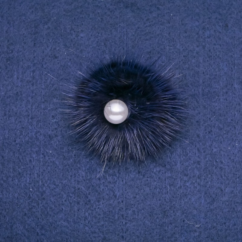 Discount! Purple mink fur brooch with bead, 50 mm diameter