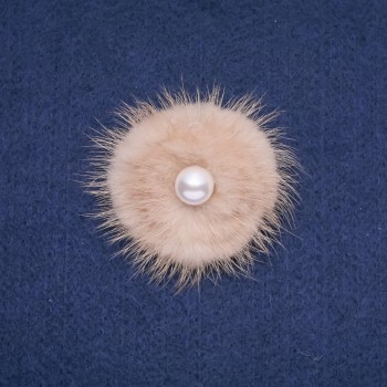 Discount! Mink fur brooch with bead detailing, 50 mm diameter