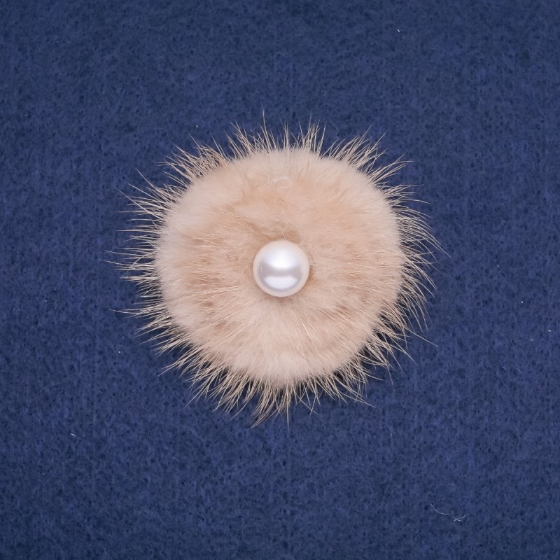 Discount! Mink fur brooch with bead detailing, 50 mm diameter