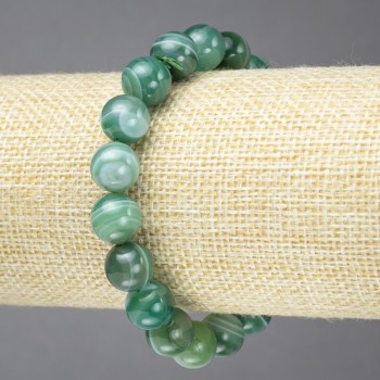 Elastic bracelet with natural green eye agate, smooth beads, 10 mm diameter+