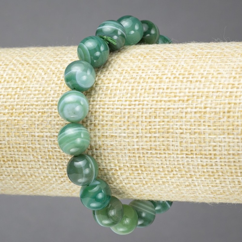 Elastic bracelet with natural green eye agate, smooth beads, 10 mm diameter+