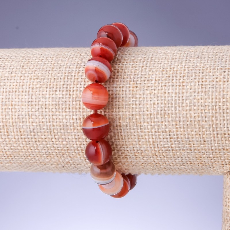 Sardonyx elastic bracelet with smooth beads, diameter 10+ mm