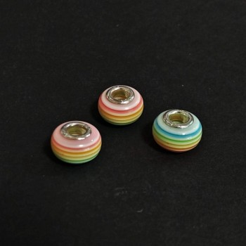 Sale! Pandora Bead mint-pink stripe, 14x8 mm, hole diameter 5 mm, packaging 10 pcs