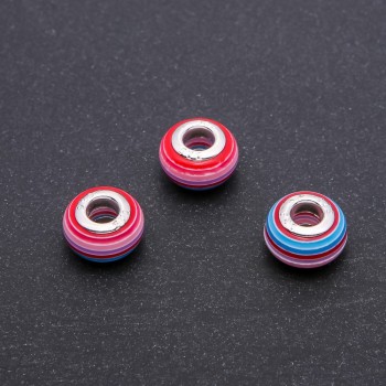 Discount! Pandora Bead Red-Blue Stripe, 14×9 mm, hole 5 mm, packaging 10 pcs