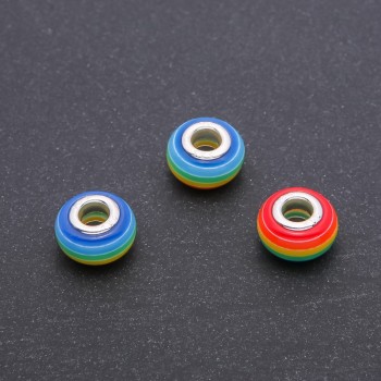 Discount! Pandora bead striped orange-yellow-blue, diameter 14×8 mm, hole diameter 5 mm, pack of 10