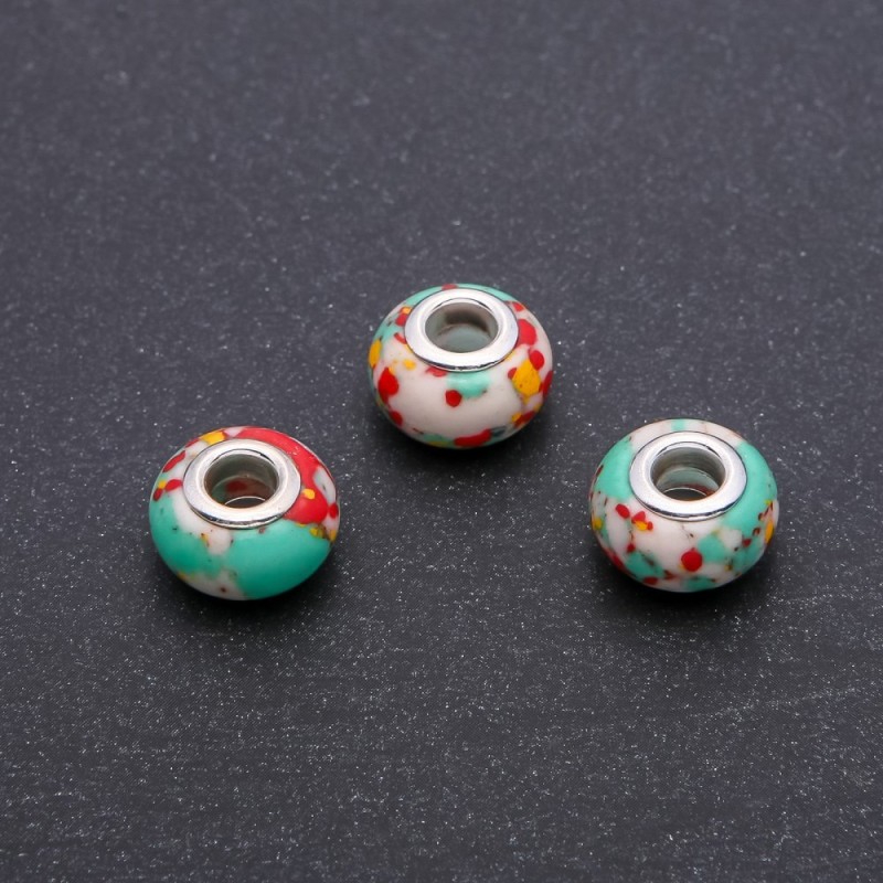 Discount! Pandora Bead 'Marble' red-green, diameter 14x9 mm, hole diameter 5 mm, packaging 4 pcs