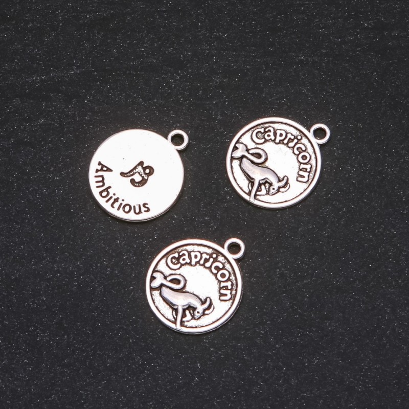 Pendant Finding Zodiac Capricorn, 17mm diameter, packaging 20 g ± 12 pcs