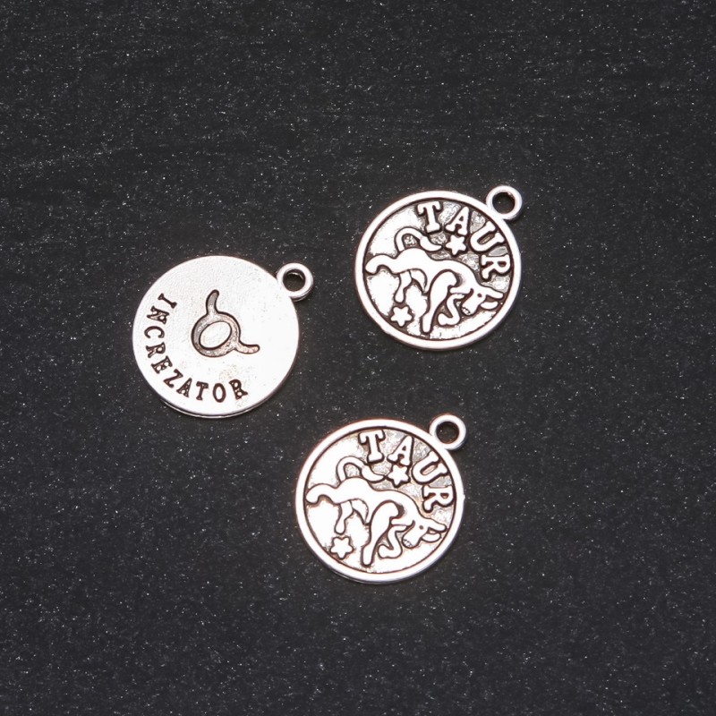Pendant Findings 'Zodiac Taurus', 17 mm diameter, packaging 20 g +/- 14 pcs
