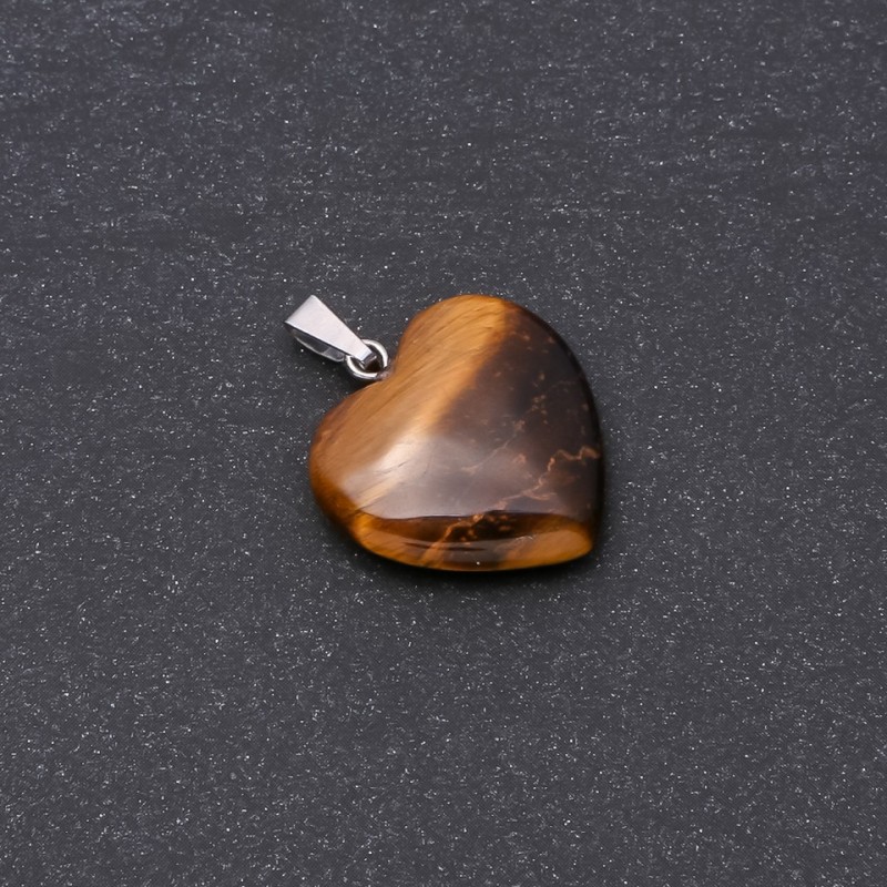 Heart Pendant with Natural Tiger's Eye, 19x19x26 mm