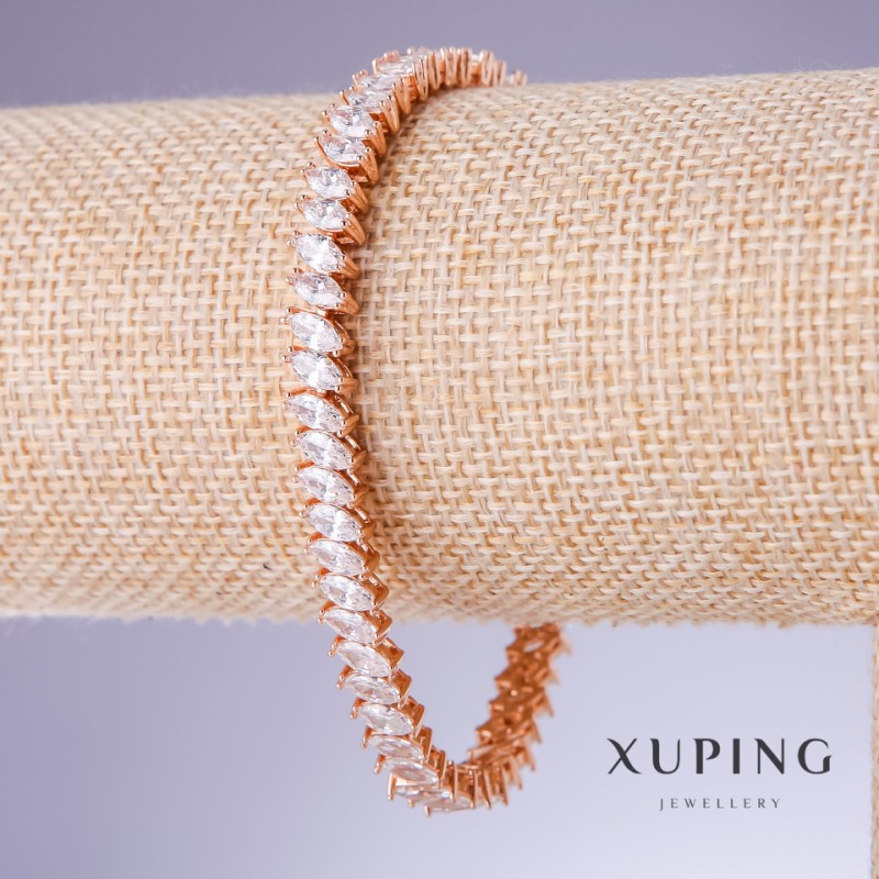 Xuping Bracelet with White Cubic Zirconia, 7mm Thick, Length 17.5–19.5 cm, 18K Gold Plating