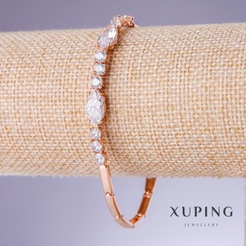 Xuping bracelet with white cubic zirconia, thickness 4–6 mm, length 20 cm, 18K gold plating