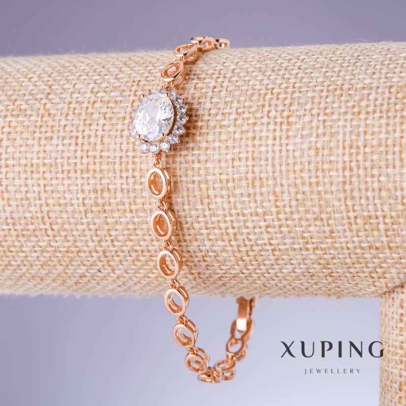 Xuping Bracelet with White Cubic Zirconia, Thickness 5-13 mm, Length 18-20 cm, 18K Gold Plating