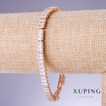 Xuping Bracelet with White Cubic Zirconia, 6mm Thick, 18–20 cm Length, 18K Gold-Plated