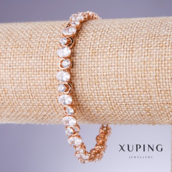 Xuping bracelet with white cubic zirconia, 7 mm thickness, length 17–19.5 cm, 18K gold plating