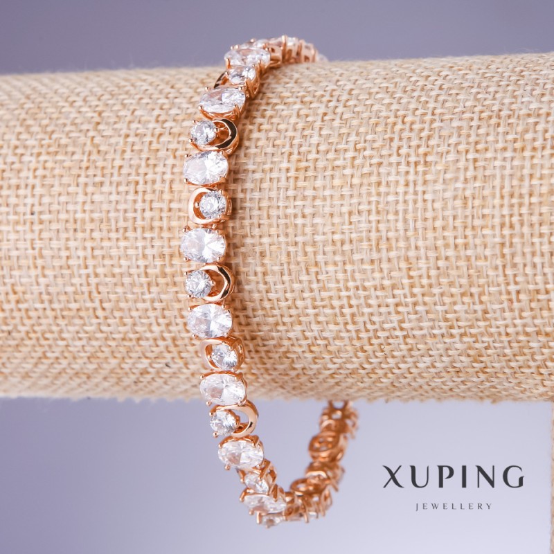 Xuping bracelet with white cubic zirconia, 7 mm thickness, length 17–19.5 cm, 18K gold plating