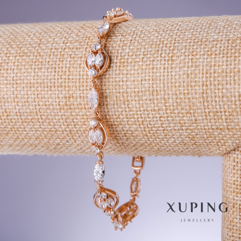 Xuping Bracelet with White Zircons, 4-9 mm Thickness, 19-22 cm Length, 18K Gold Plating