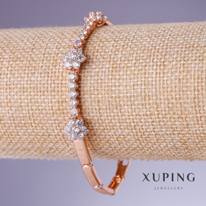 Xuping bracelet with white cubic zirconia, thickness 4–10 mm, length 18.5–19.5 cm, 18K gold plating