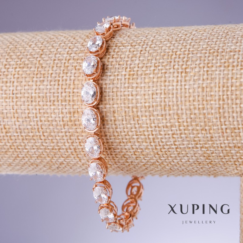 Xuping Bracelet with White Cubic Zirconia, 7 mm Thick, Length 17.5–19.5 cm, 18K Gold Plating