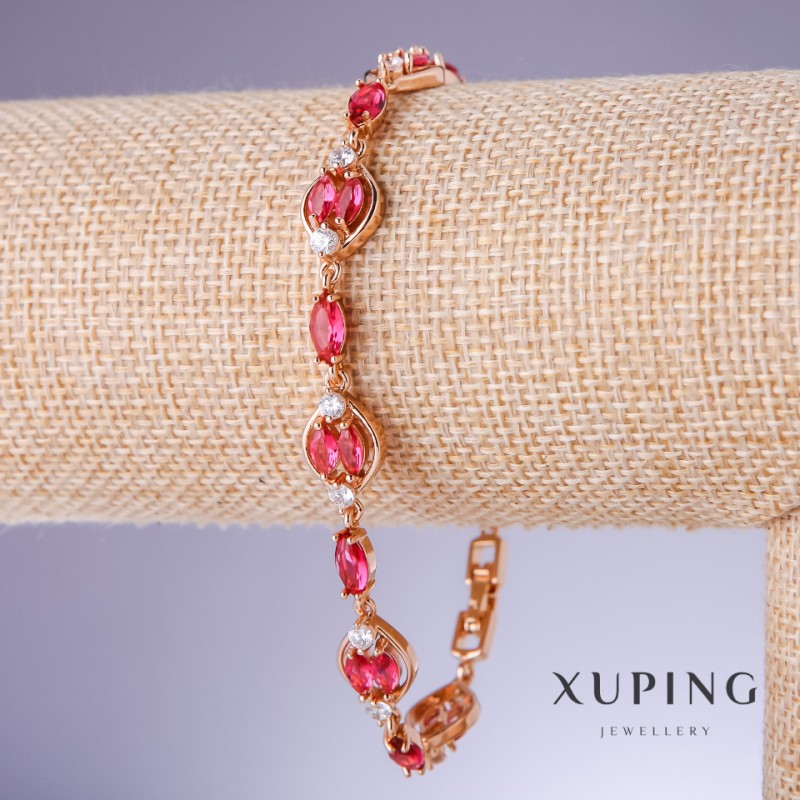 Xuping bracelet with red cubic zirconia 'Ruby', 10 mm thickness, length 19-22 cm, 18K gold plating