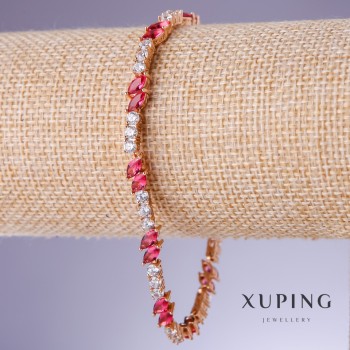 Xuping Bracelet with Red Cubic Zirconia 'Ruby', 5mm Thick, 18-21cm Length, 18K Gold Plating