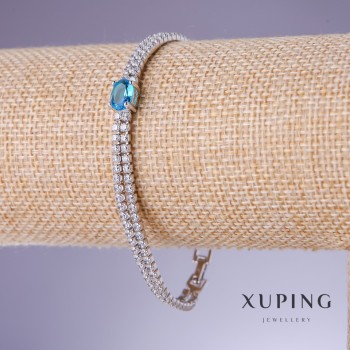 Bracelet Xuping with blue zircon 'Topaz', thickness 6-4 mm, length 17-19 cm rhodium 18K