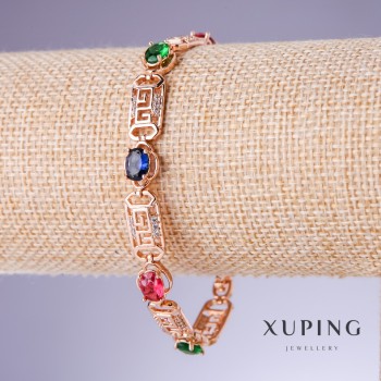 Xuping Bracelet with Multicolored Cubic Zirconia, 8mm Thickness, Length 17.5–19.5 cm, 18K Gold Plated