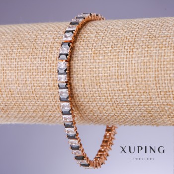 Xuping Bracelet with Black Cubic Zirconia, 7mm Thickness, 18–20cm Length, 18K Gold Plating