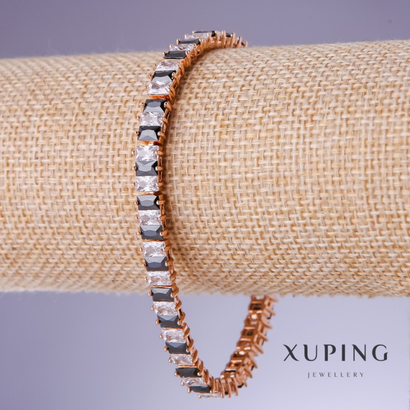 Xuping Bracelet with Black Cubic Zirconia, 7mm Thickness, 18–20cm Length, 18K Gold Plating