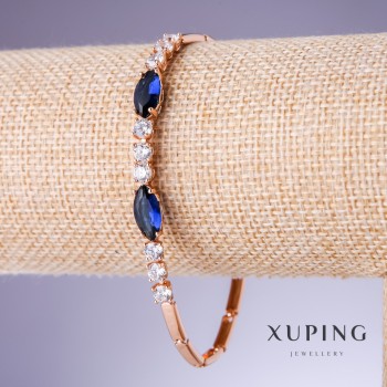 Xuping bracelet with blue zircons 'Sapphire', thickness 3-6 mm, length 19-20 cm, 18K gold plating