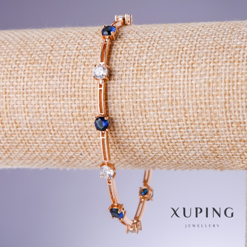 Xuping Bracelet with blue zircons 'Sapphire', 5mm thick, 18–20 cm length, 18K gold plating