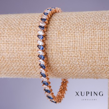 Xuping Bracelet with Blue Zircons 'Sapphire', 7mm thick, length 17-19 cm, 18K gold plating